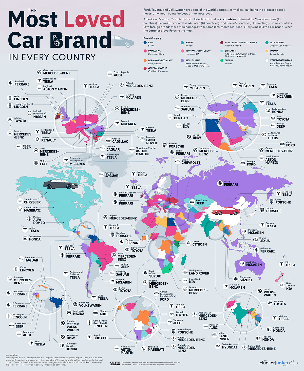 Most loved and hated car brands map