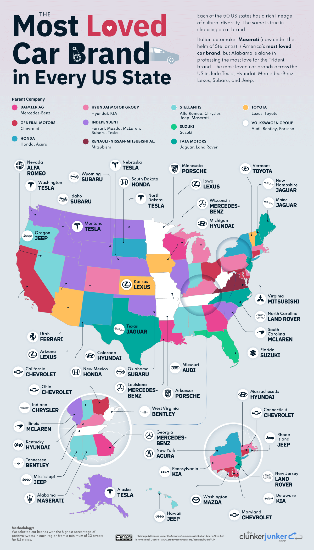 Most loved and hated car brands in US states