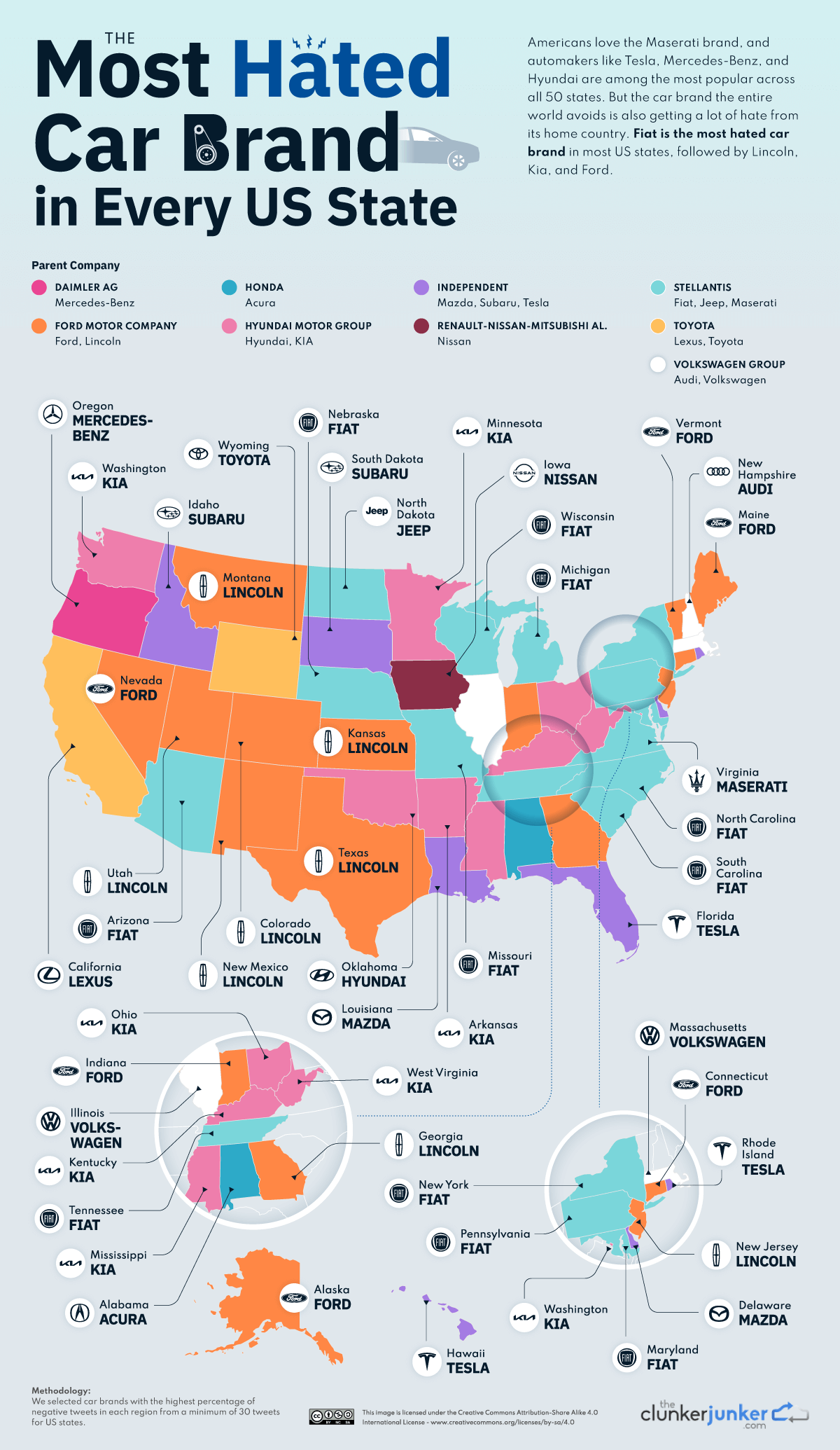 Most hated car brand in US states